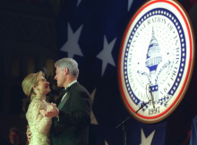 The President and First Lady enjoy a dance on stage at one of 16 Inaugural Balls